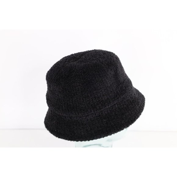Vintage 90s Streetwear Blank Textured Knit Bucket Hat Cap Black Womens One Size